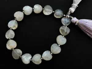 White Moonstone Heart Shape Beads 16 Pieces